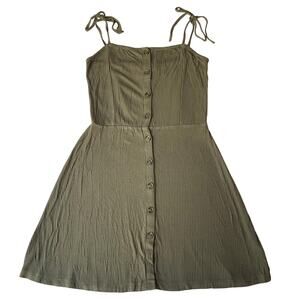 Topshop Women Dress US 4 Olive Green A-Line Button Sleeveless Knee Length